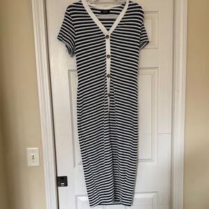 Striped Black and White Button-Down Dress